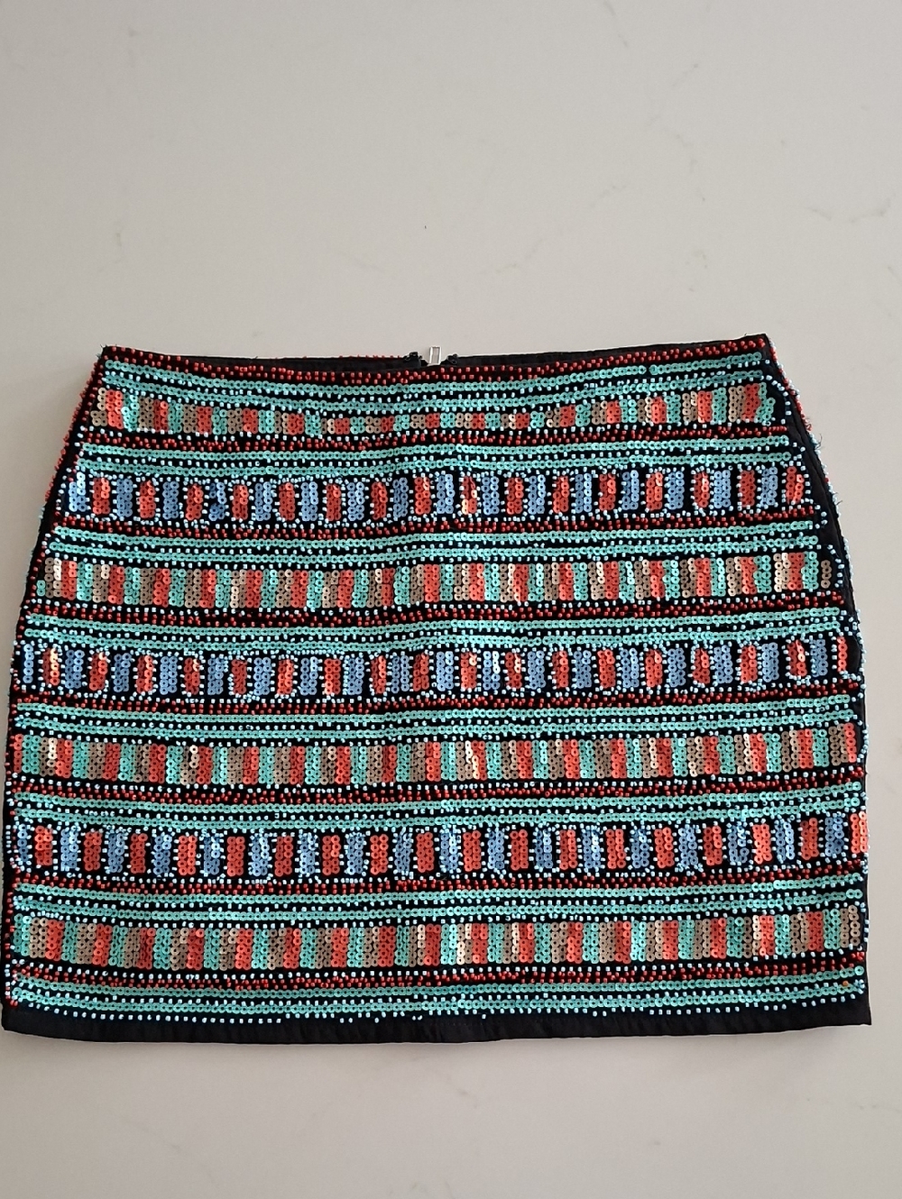 Endless Rose Black, Orange & Turquoise Beaded/Sequined Mini Skirt (Size M)